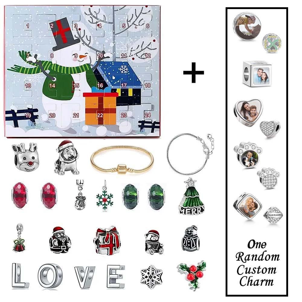 Abalorio De Foto Personalizado, Amuleto De Navidad, Caja Ciega Sorpresa, Pulsera, Calendario De 24 Cuentas Atrás, Caja De Regalo, Pulsera, Abalorios Diy