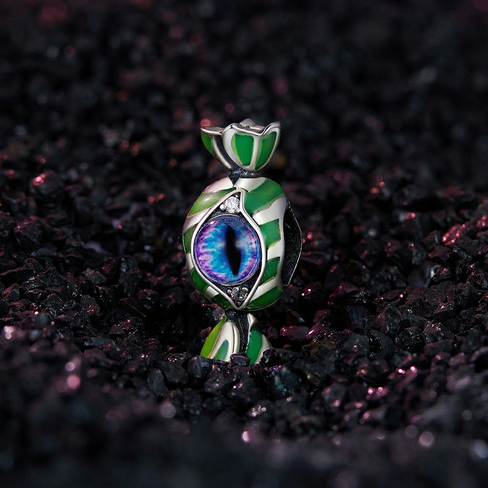 Ciondolo smaltato con caramelle di Halloween che si illumina al buio, regali di Halloween in argento sterling 925 dy1338