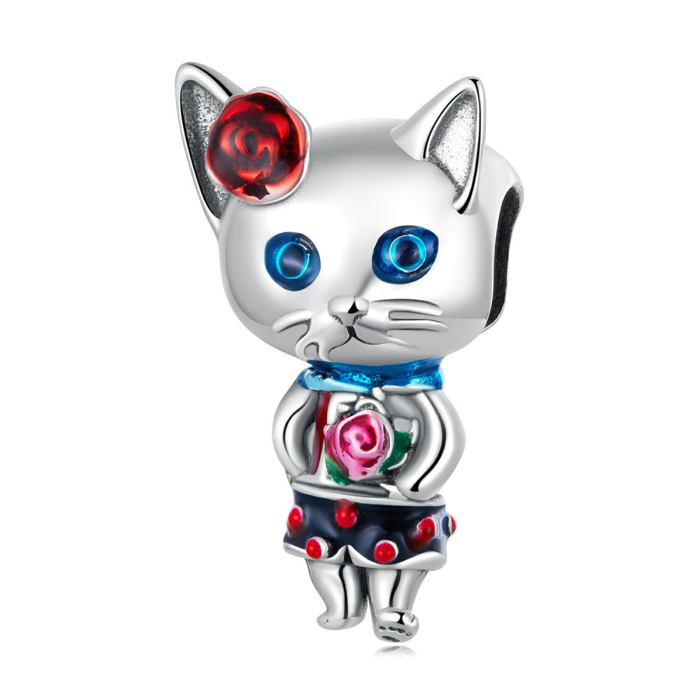 eccentric cats enamel charm 925 sterling silver gift for pet lover dy1376