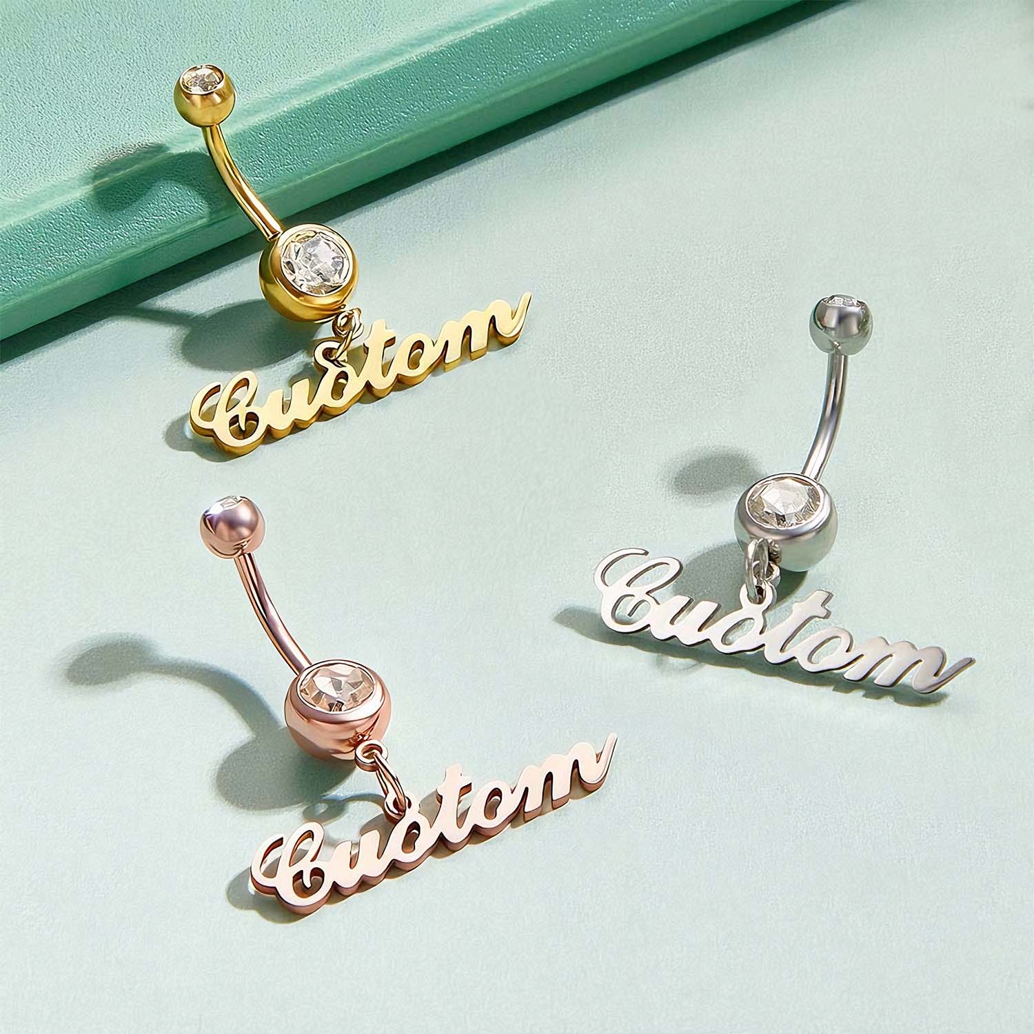 Anillo De Ombligo De Acero Inoxidable Personalizado Con Nombre Grabado, Regalo Para Ella