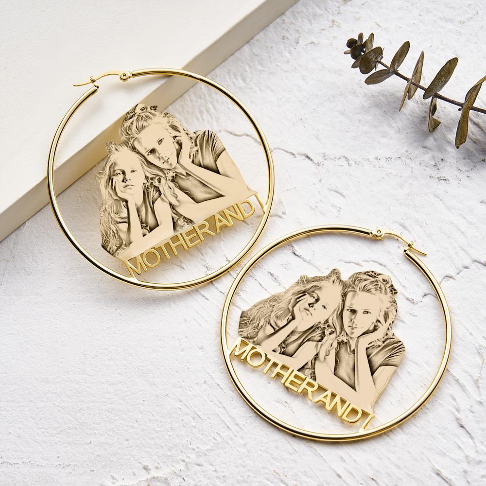 Pendientes De Aro Personalizados Con Foto Grabada, Regalos Exagerados Para Pareja - soufeeles