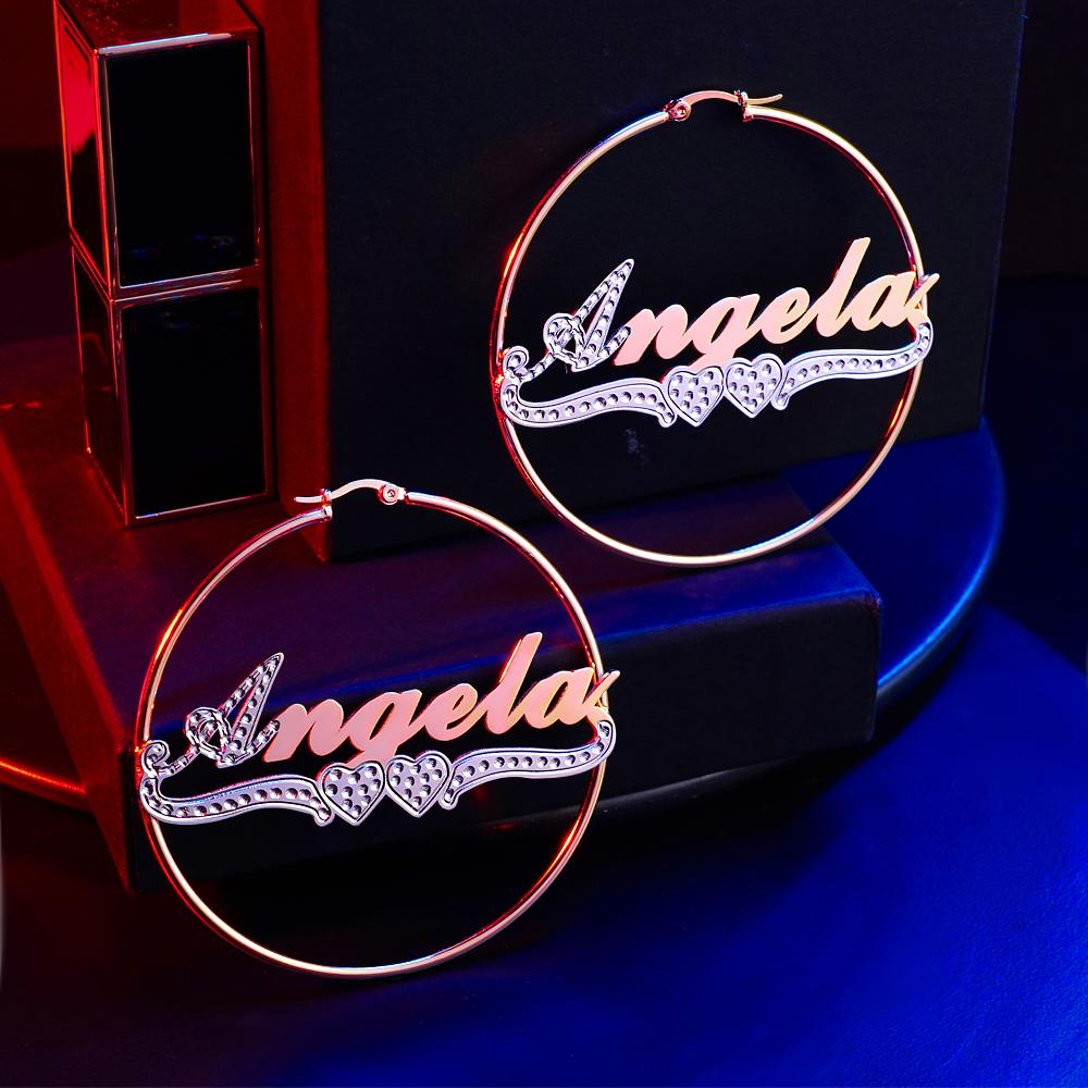 Pendientes Personalizados Con Nombre De Hip Hop, Pendientes De Aro Con Nombre Inicial, Regalo De Joyería Elegante Para Niñas - soufeeles