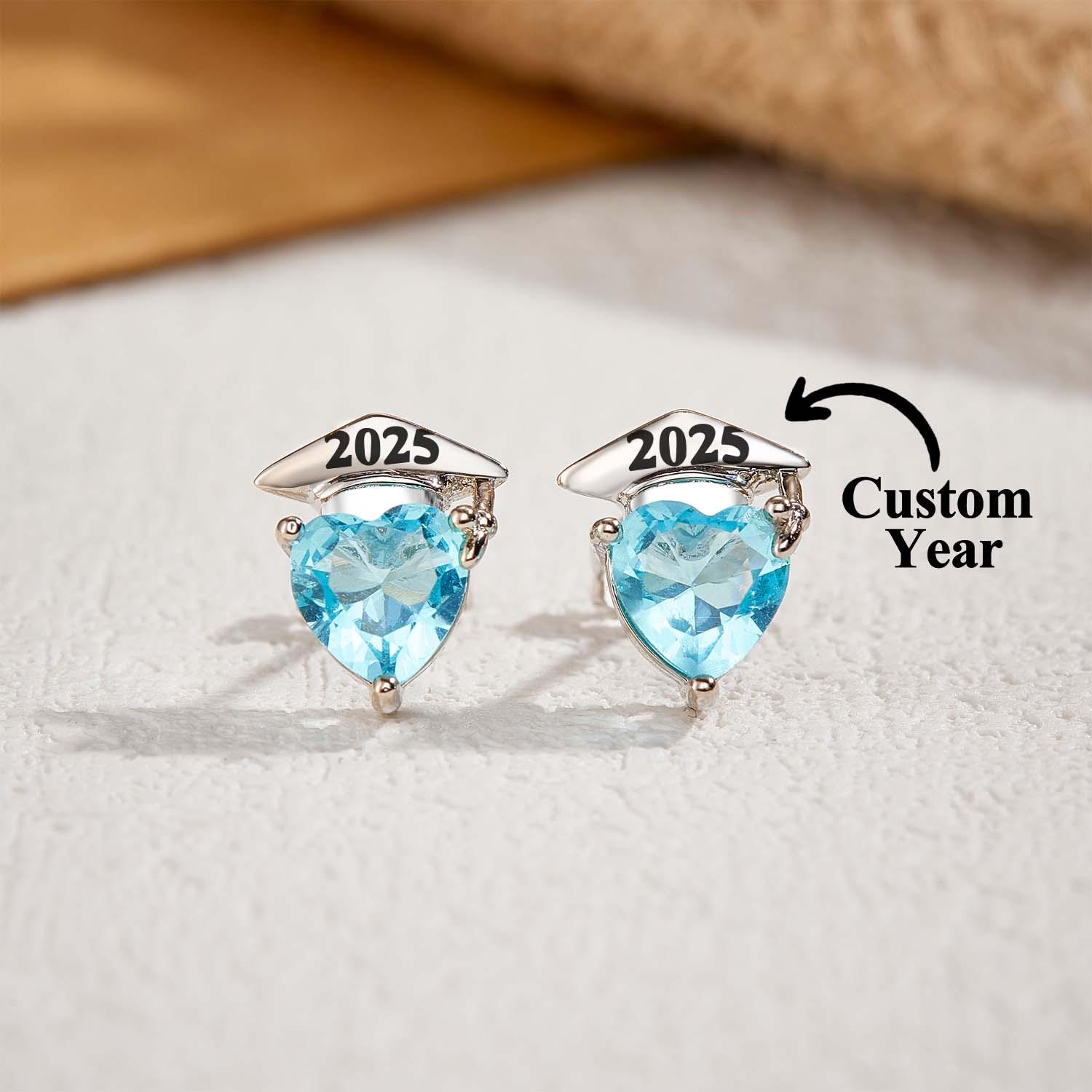 Pendientes De Birrete De Graduación Personalizados Con Piedras De Nacimiento Y Corazón. Joyas De Graduación De 2025. Regalos De Graduación Para Ella, Su Familia Y Sus Amigos. - soufeeles