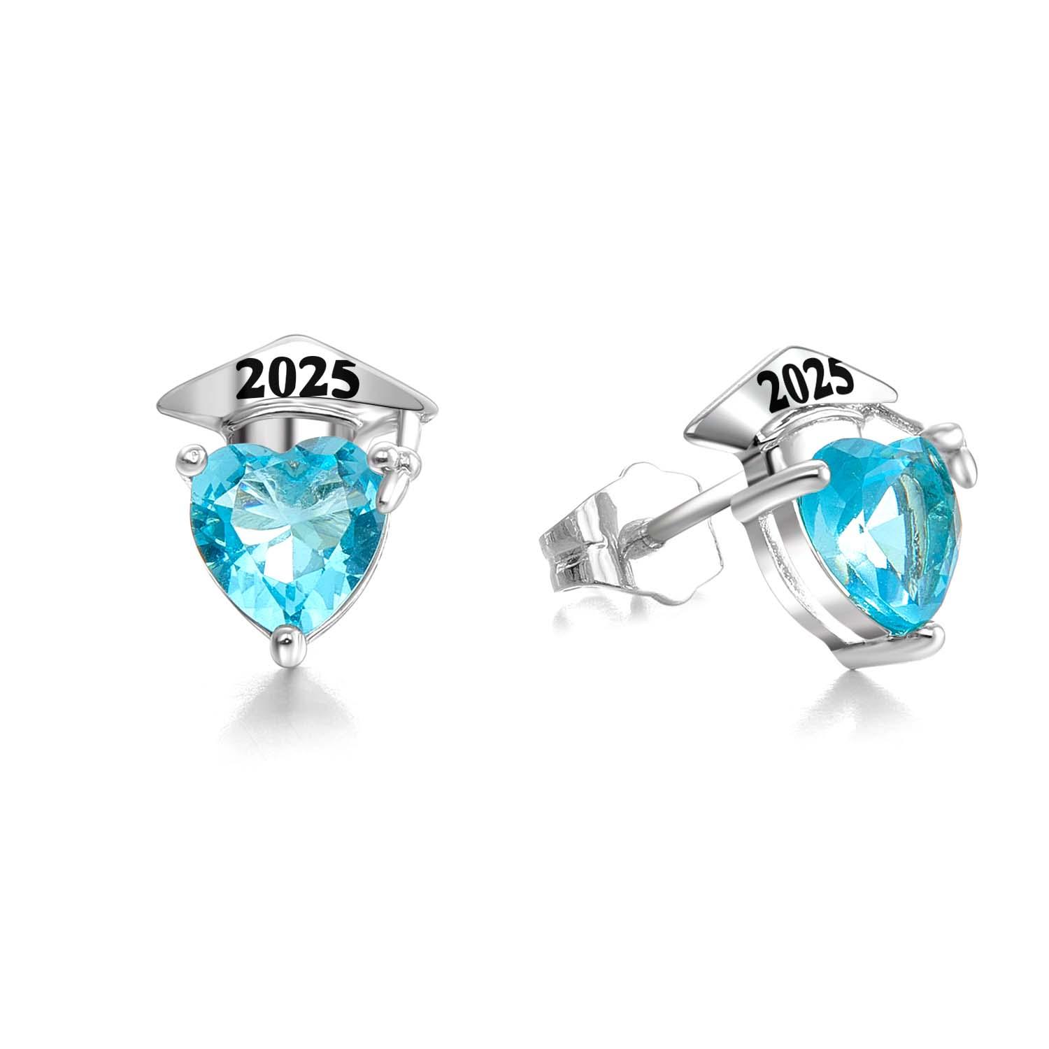 Pendientes De Birrete De Graduación Personalizados Con Piedras De Nacimiento Y Corazón. Joyas De Graduación De 2025. Regalos De Graduación Para Ella, Su Familia Y Sus Amigos. - soufeeles