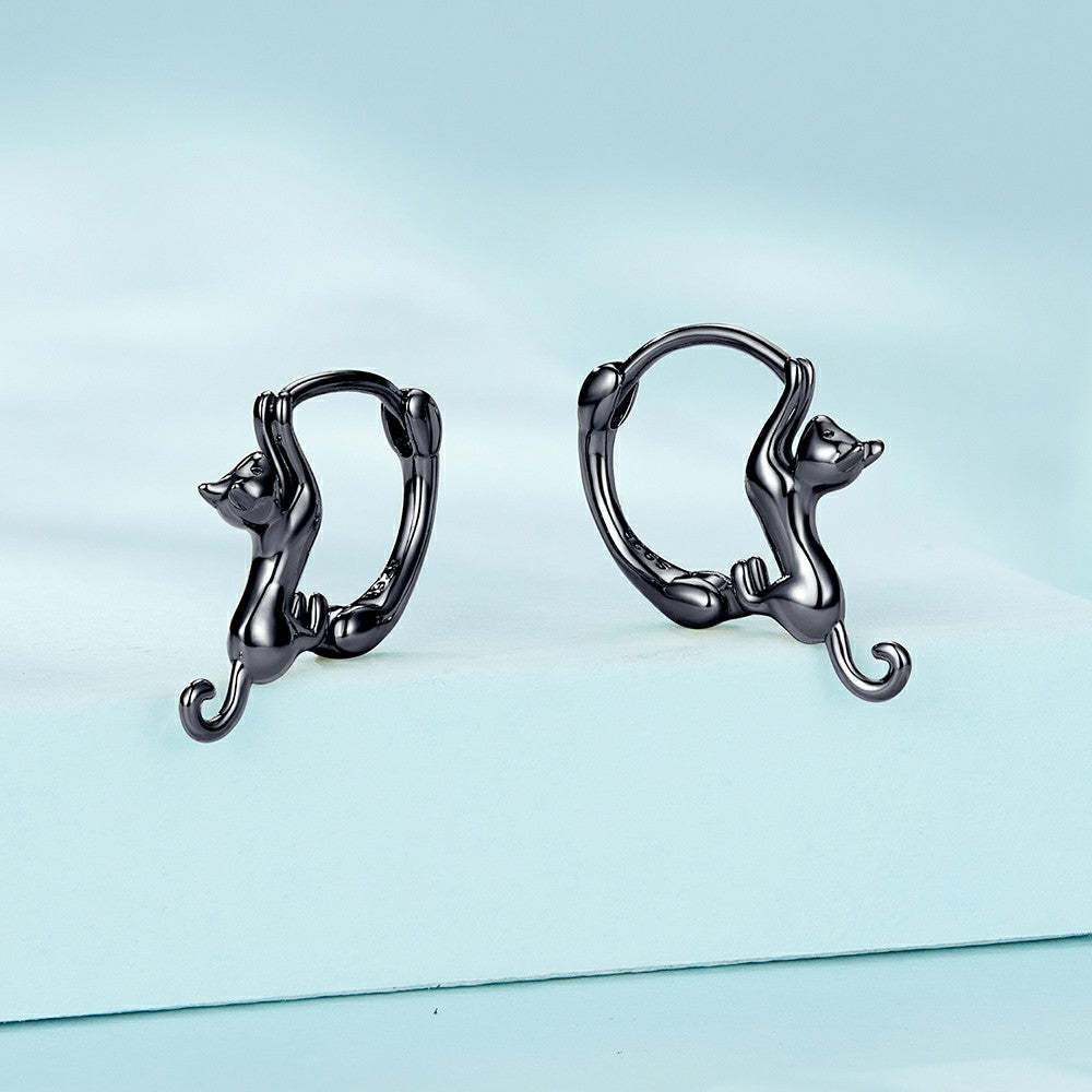 black kittens earrings 925 sterling silver ed137