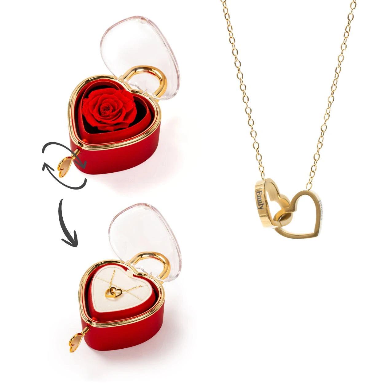 Caja De Regalo De Corazón Con Candado Eterno Con Collar De Corazón Grabado Personalizado, Regalo Romántico Para Ella - soufeeles