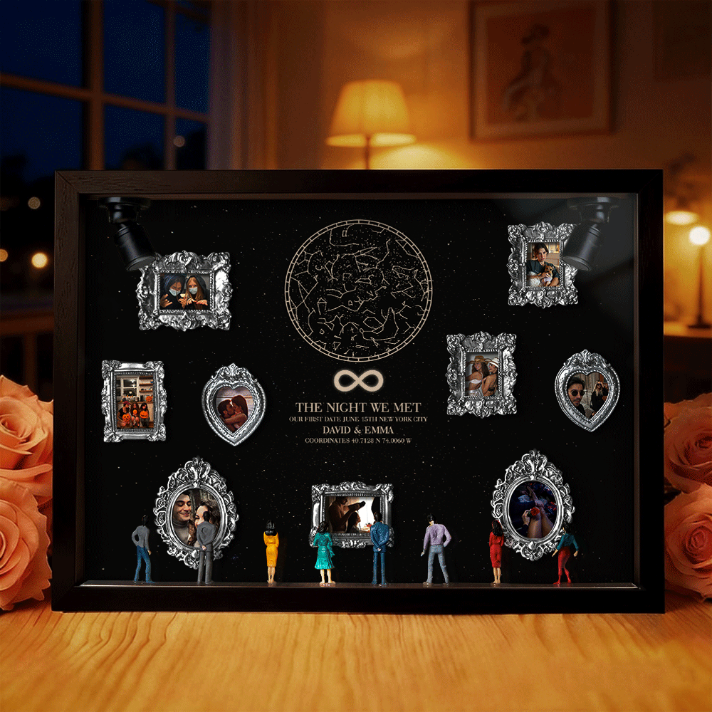 Caja De Sombras De Galería De Arte En Miniatura Personalizada Para Parejas. Marco Personalizado Del Museo De Nosotros Con Mapa Estelar De 'la Noche En Que Nos Conocimos'. Regalo Romántico Para San Valentín. - soufeeles