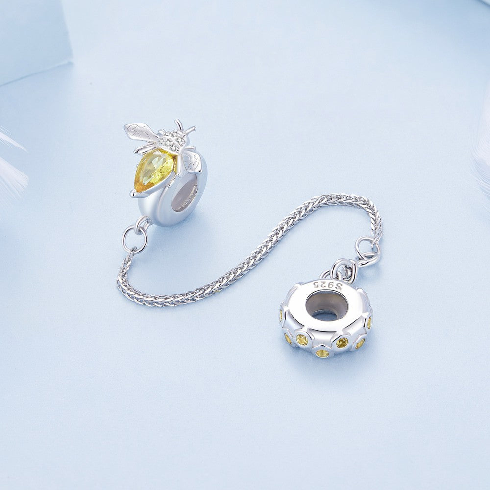 Catena con ciondolo di sicurezza con ape e diamante, argento sterling 925 gsf1069