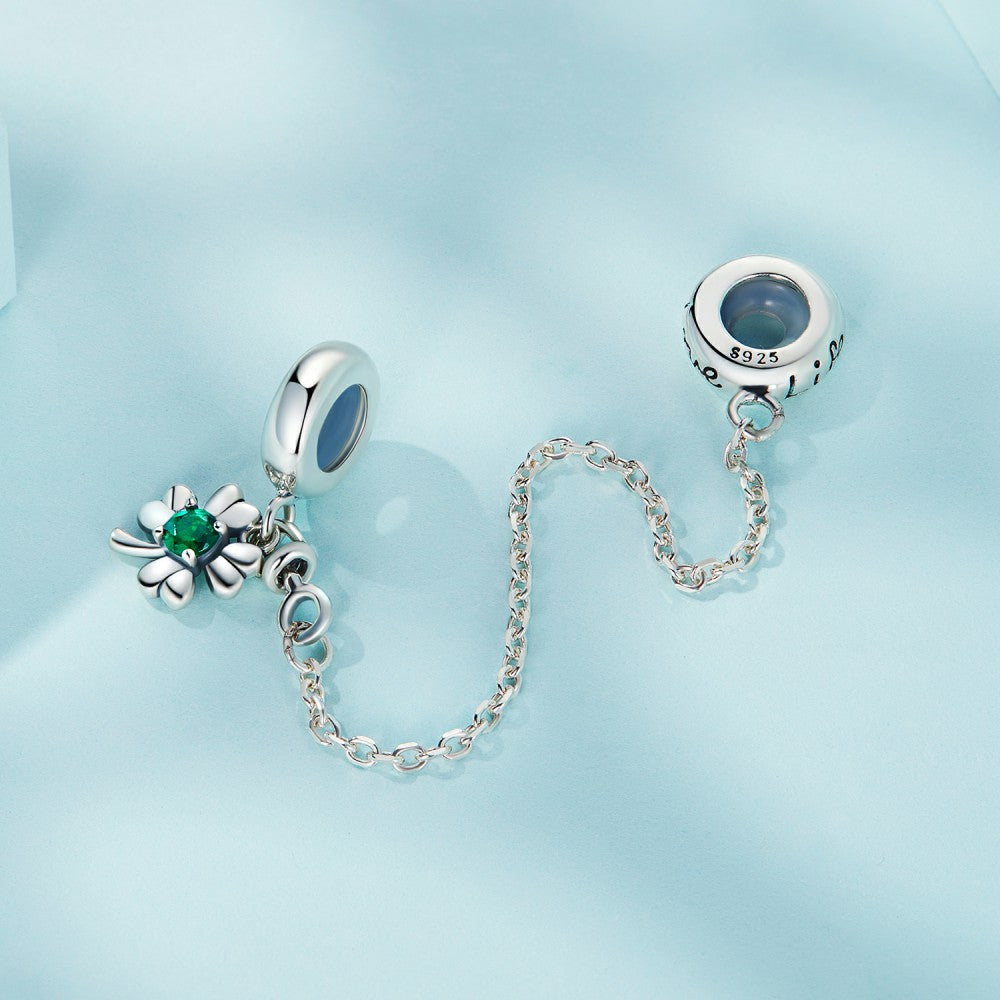 catena con ciondolo di sicurezza quadrifoglio in argento sterling 925 gsf1073