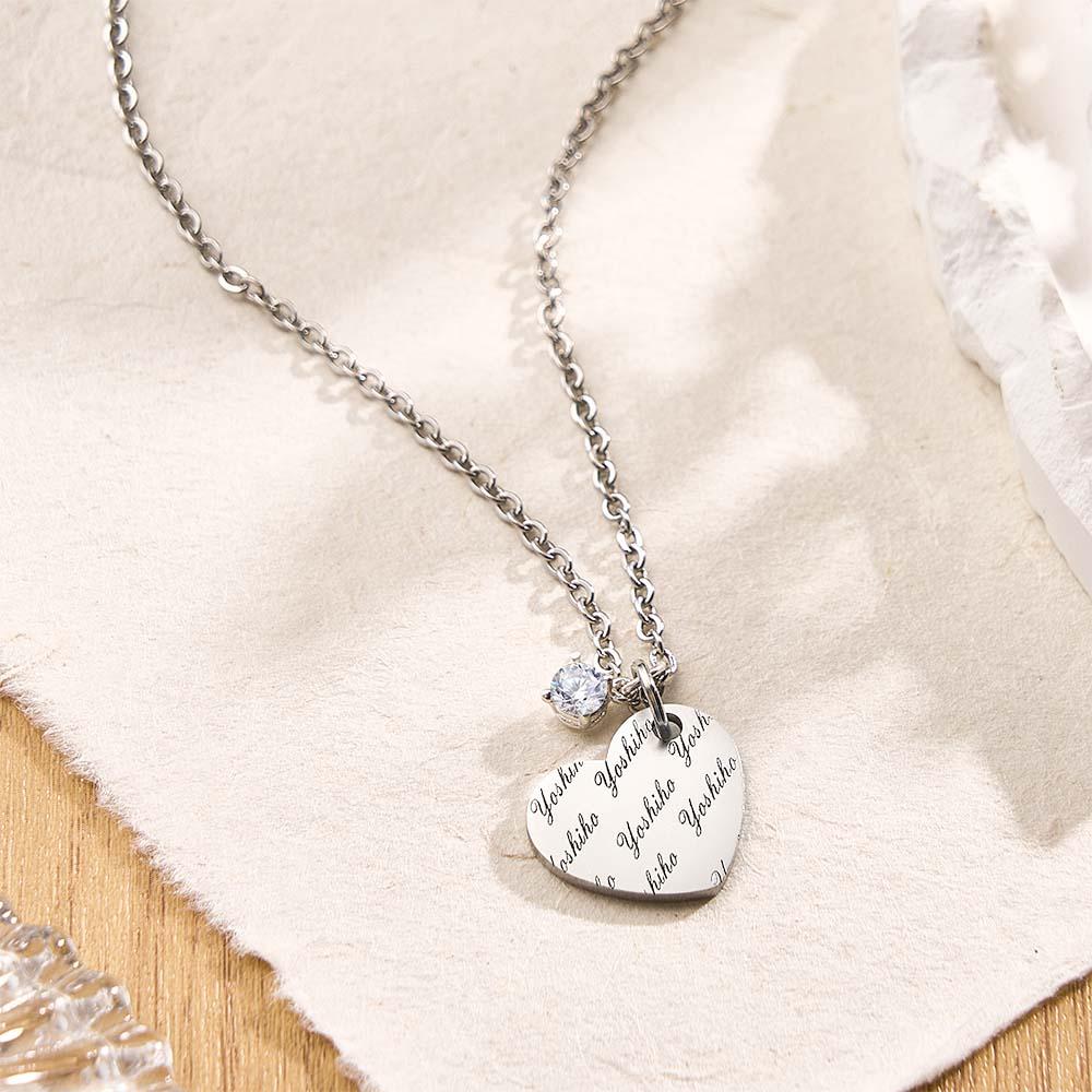 Collar De Corazón Con Grabado Personalizado Y Regalo Para Niña Con Piedra Natal - soufeeles