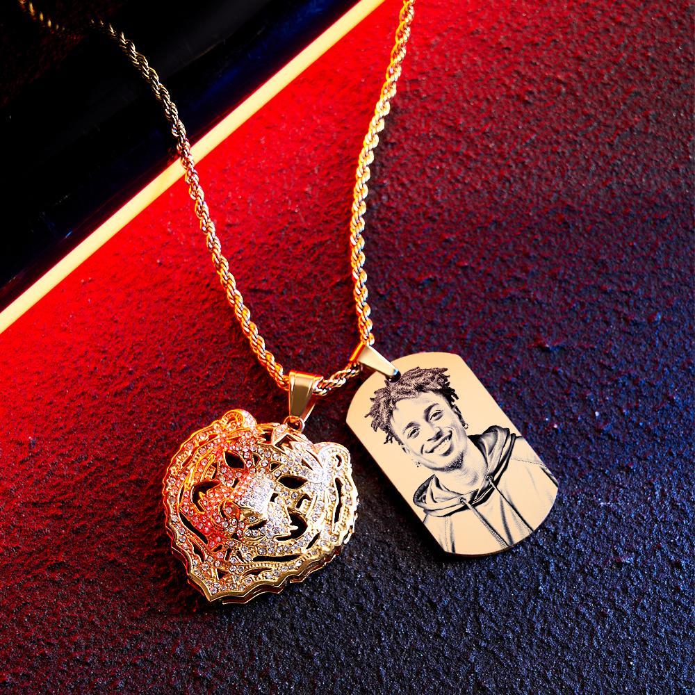Collar Personalizado De Hip Hop Con Foto De Tigre, Colgante De Moda Grabado Personalizado, Joyería Para Él - soufeeles