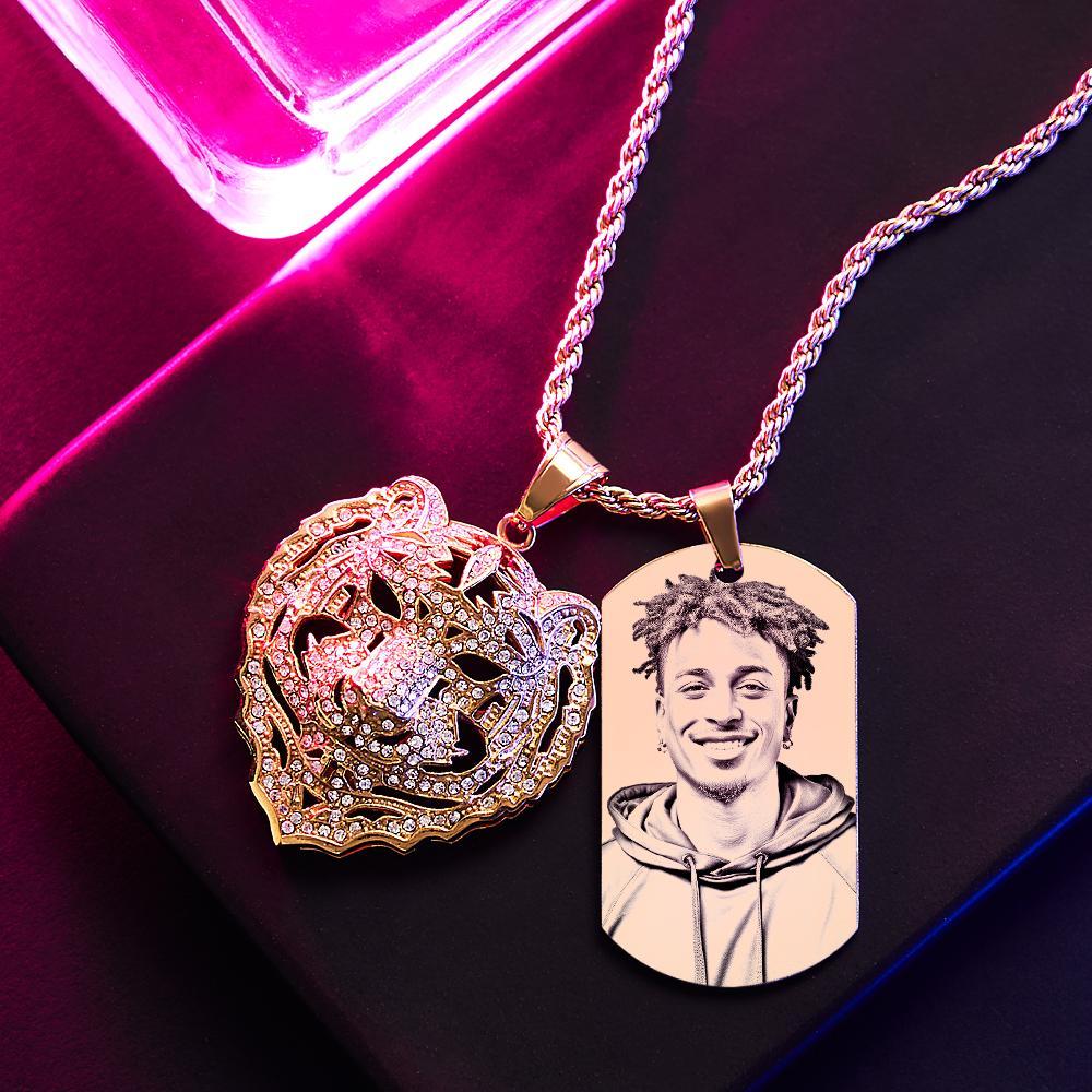 Collar Personalizado De Hip Hop Con Foto De Tigre, Colgante De Moda Grabado Personalizado, Joyería Para Él - soufeeles
