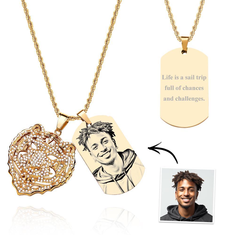 Collar Personalizado De Hip Hop Con Foto De Tigre, Colgante De Moda Grabado Personalizado, Joyería Para Él - soufeeles