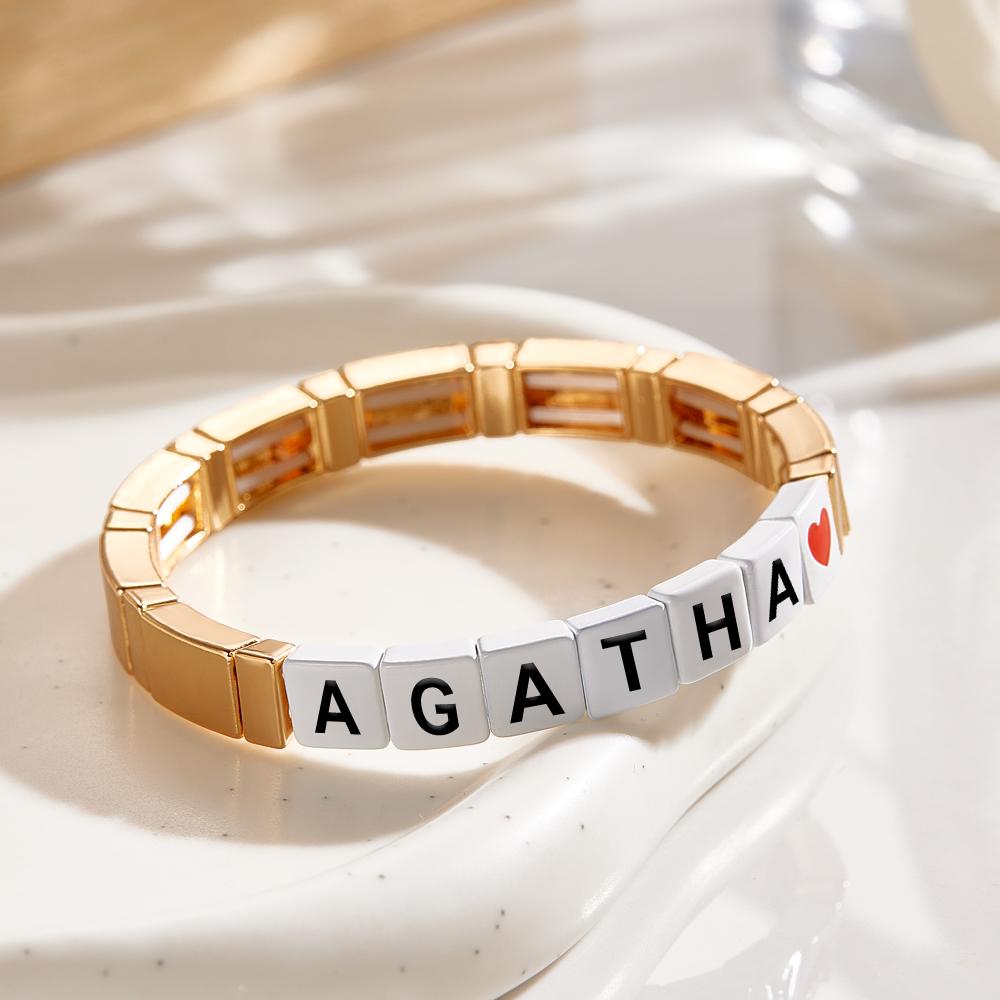 Pulsera De Cuentas Con Nombre Personalizado, Pulsera De Color Dorado Con Cuentas De Esmalte, Regalo Para Ella - soufeeles