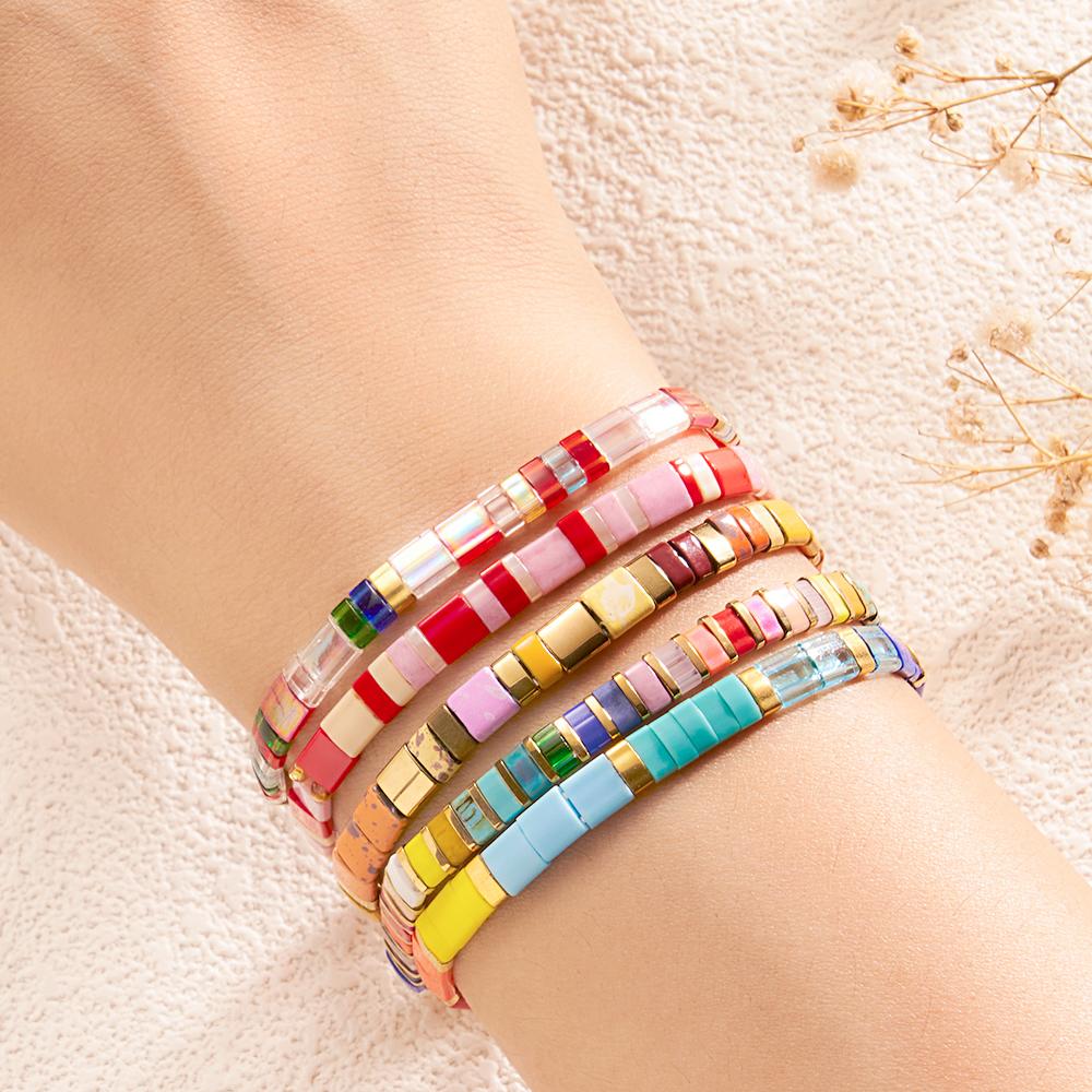 Conjunto De Pulsera De Cuentas Tila Pulsera Colorida Para Seres Queridos - soufeeles