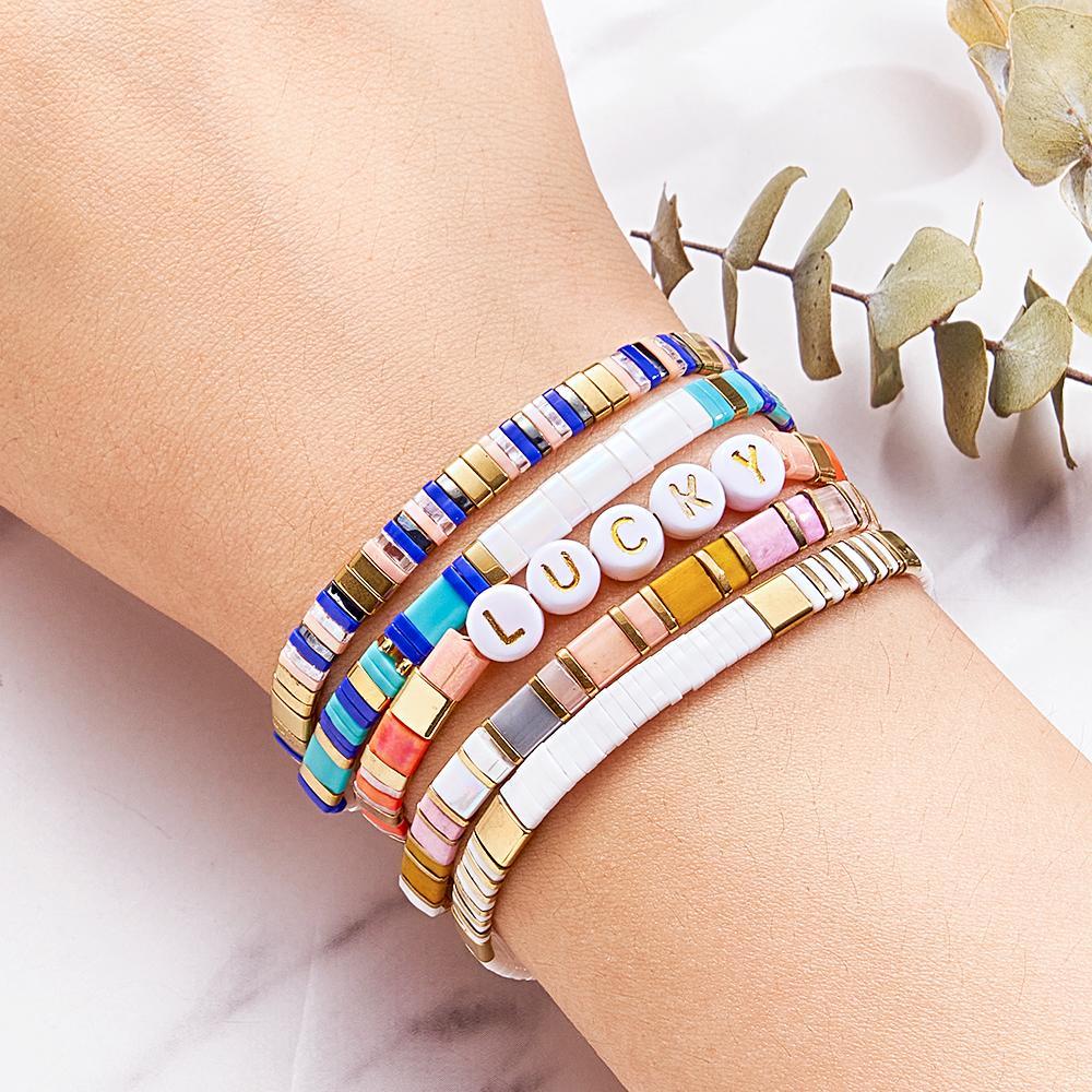 Pulsera De Cuentas Tila, Pulseras De La Suerte De Moda Vintage, Regalo Para Mujeres - soufeeles