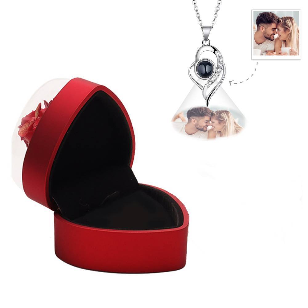 Caja De Joyería Con Forma De Rosa Personalizada, Caja De Regalo Con Forma De Corazón Y Collar De Proyección, Regalo De San Valentín Para Ella - soufeeles