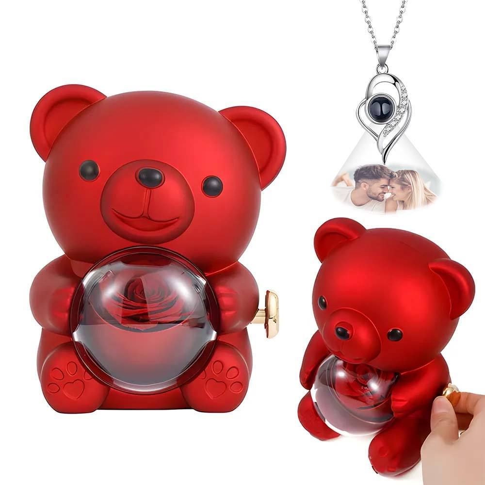 Conjuntos De Joyas Personalizados Con Oso De Rosa Eterna, Collar Y Pulsera Grabados Con Imagen, El Mejor Regalo Para Ella - soufeeles