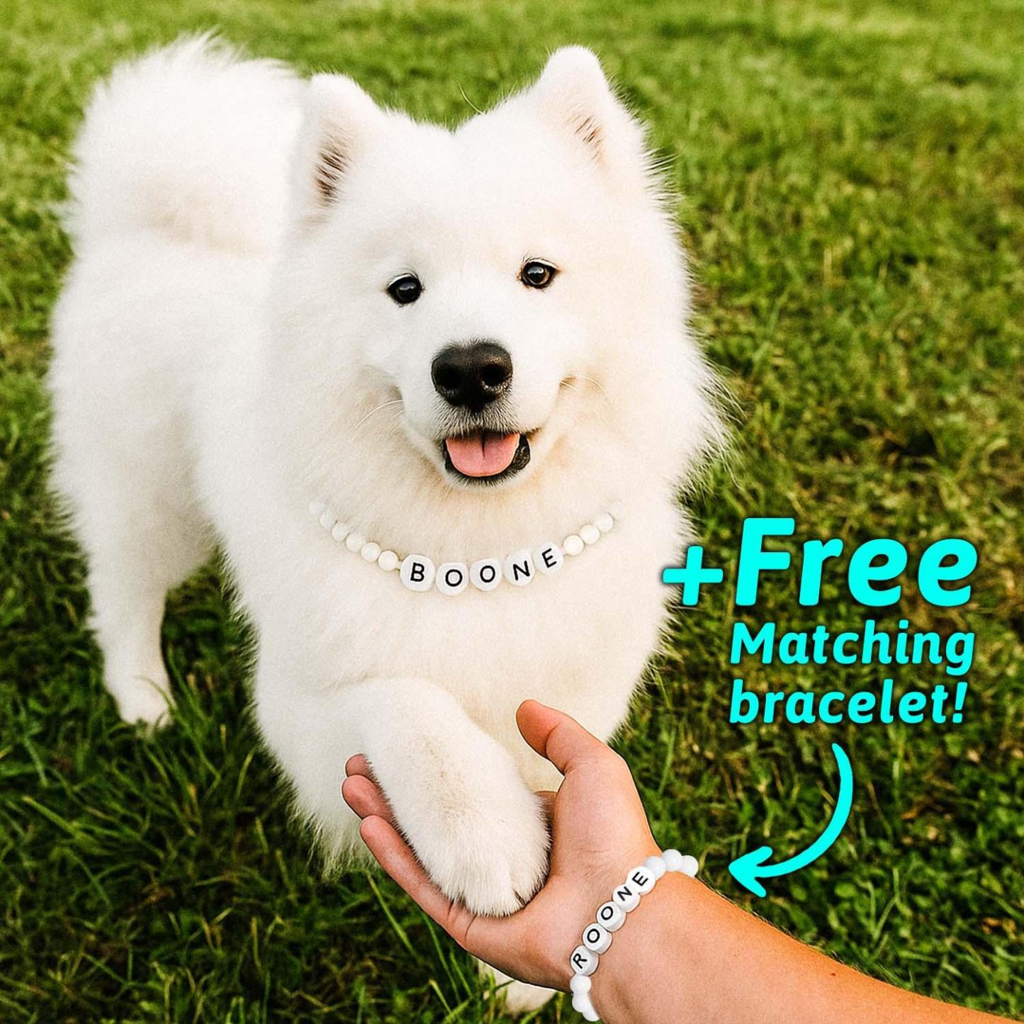 Collar Con Nombre De Mascota Personalizado. Incluye Una Pulsera A Juego De Regalo Gratis Para Tu Mascota. - soufeeles