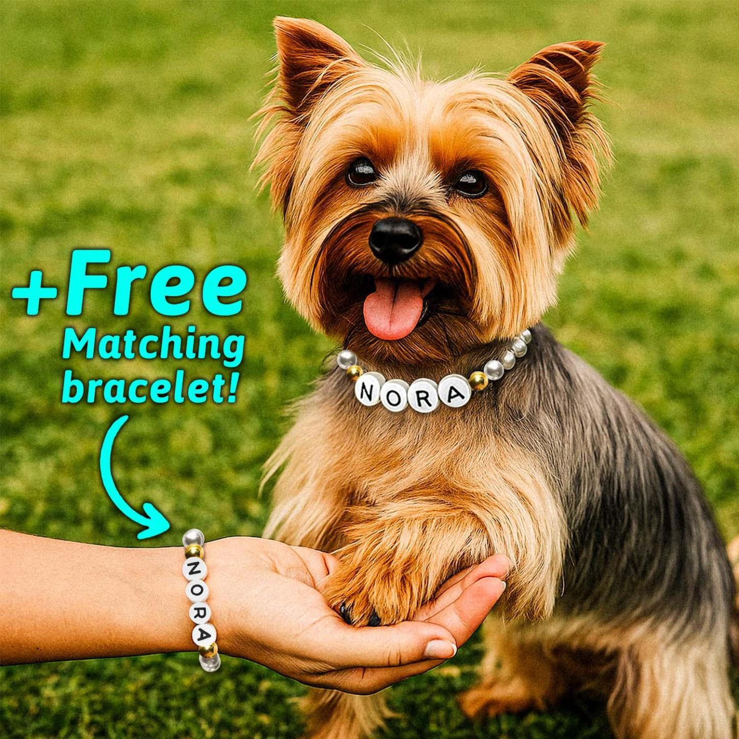 Collar Con Nombre De Mascota Personalizado. Incluye Una Pulsera A Juego De Regalo Gratis Para Tu Mascota. - soufeeles