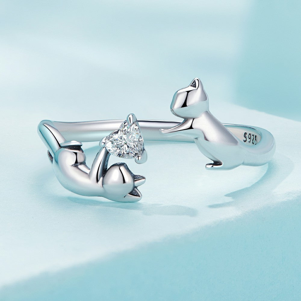 gatto che gioca anello aperto argento sterling 925 kr152