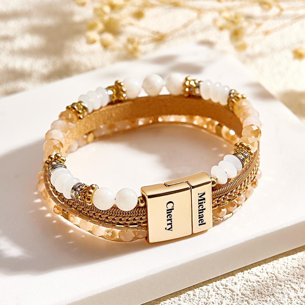 Pulsera Grabada Personalizada Bohemia Apilada Regalos De Tejido Romántico - soufeeles