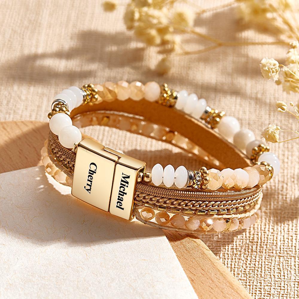 Pulsera Grabada Personalizada Bohemia Apilada Regalos De Tejido Romántico - soufeeles