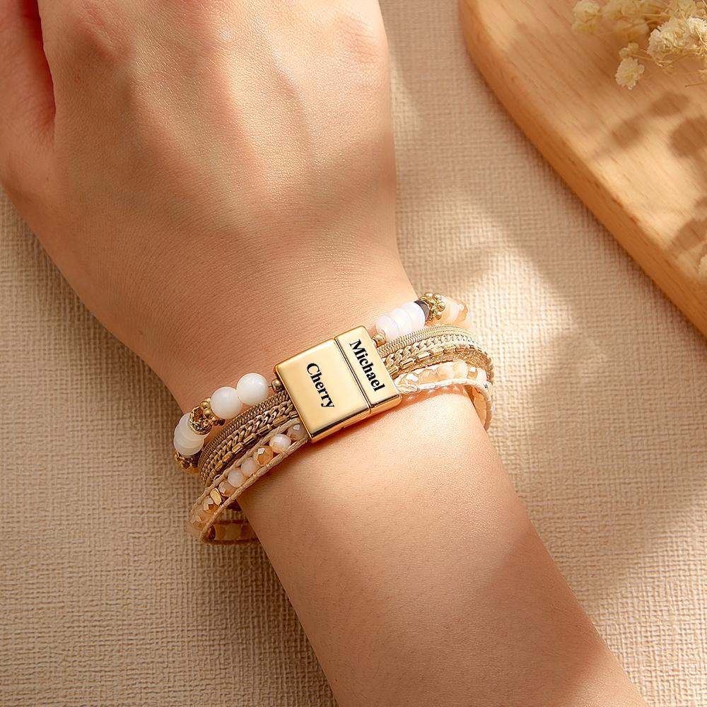 Pulsera Grabada Personalizada Bohemia Apilada Regalos De Tejido Romántico - soufeeles
