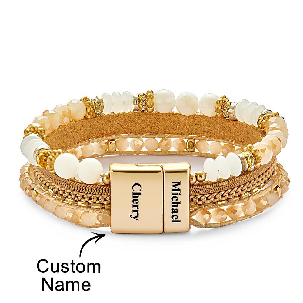Pulsera Grabada Personalizada Bohemia Apilada Regalos De Tejido Romántico - soufeeles