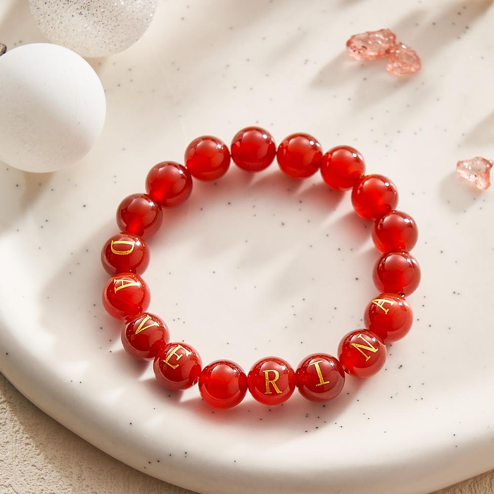 Pulsera Con Nombre Personalizado Pulsera Con Cuentas De Piedra Y Letras Para Ella - soufeeles