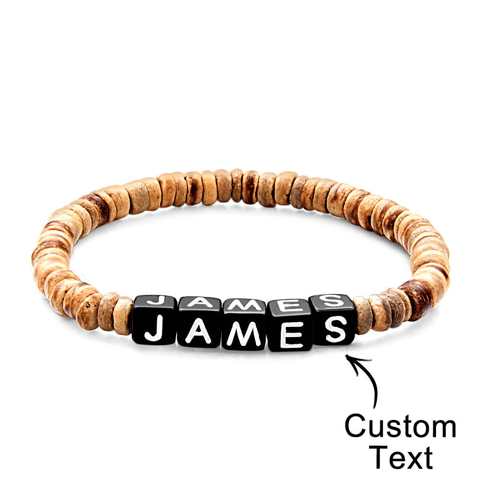 Pulsera De Cuentas De Madera Personalizada Con Nombre Pulsera Retro Regalos Para Él - soufeeles