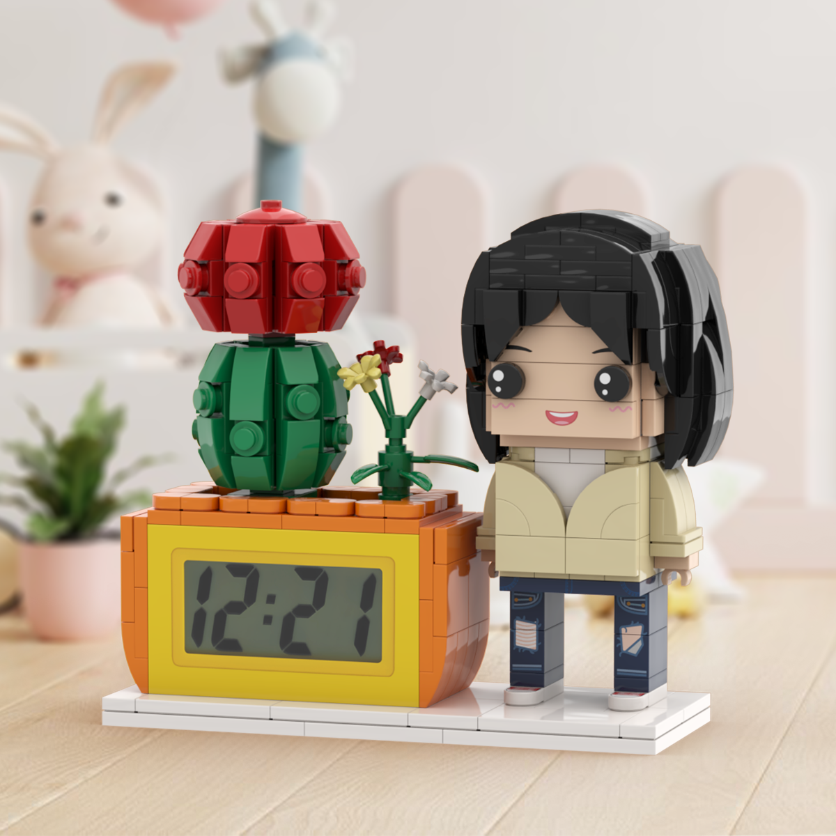 Regalos Para Ella Reloj Con Figuras De Ladrillos Personalizado Figuras Personalizadas Planta En Maceta Y Reloj De Ladrillos - soufeeles