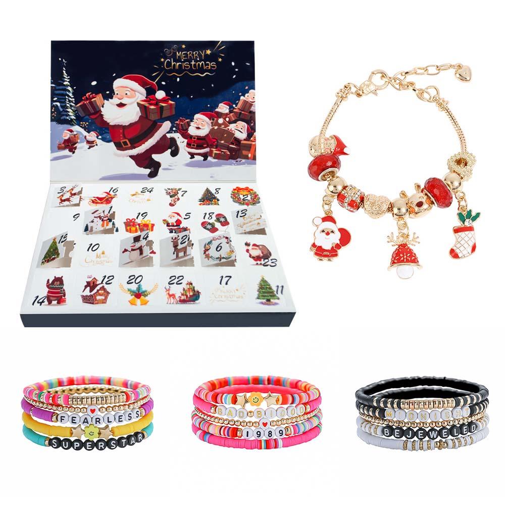 Pulsera Con Palabras Elásticas Diy, Abalorio Navideño, Caja Ciega Sorpresa, Pulsera Con Calendario De 24 Cuentas Atrás, Caja De Regalo Para Niños - soufeeles