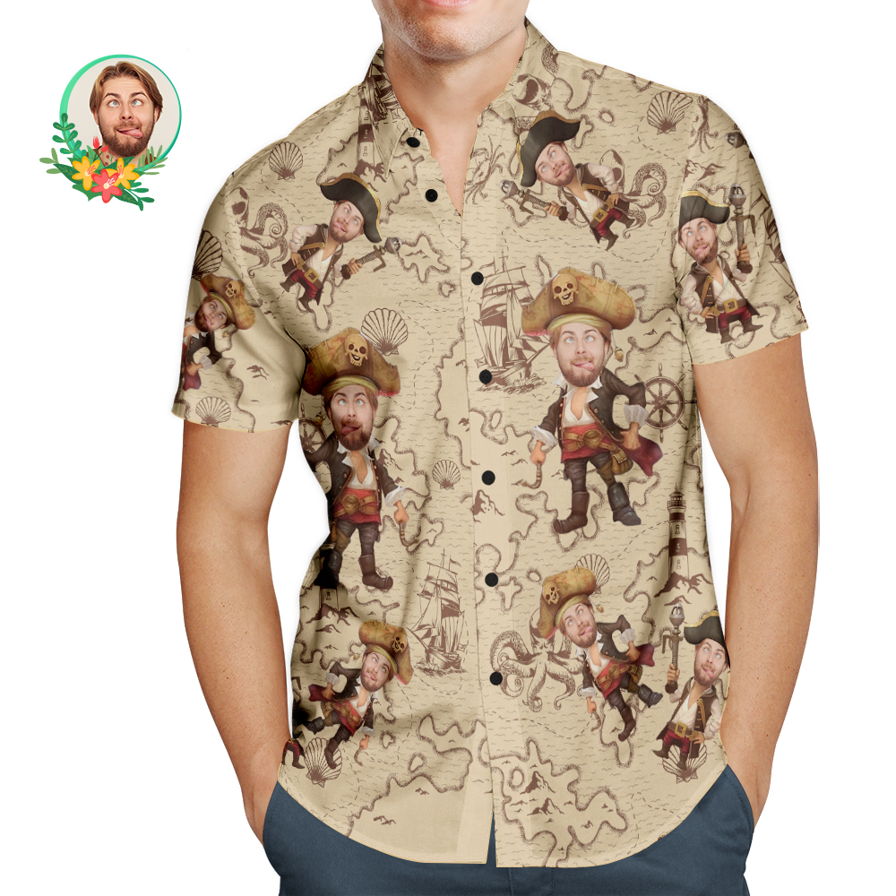 Camisa Hawaiana Con Cara Pirata Personalizada, Regalo De Verano Para Él, Amante De Los Piratas
