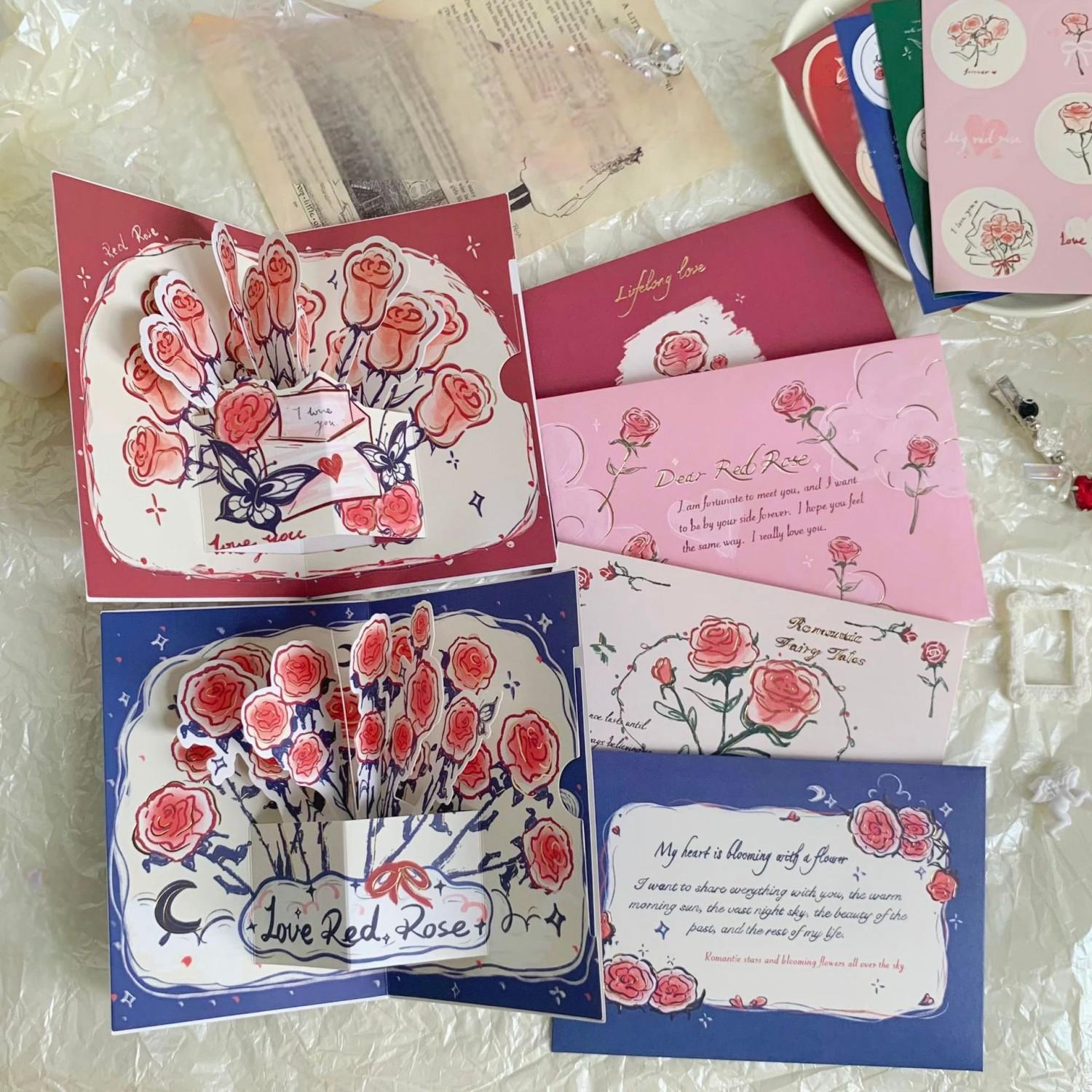 Tarjeta De Felicitación Tridimensional Con Rosas, Estilo Retro, Plegable Y De Gran Valor.