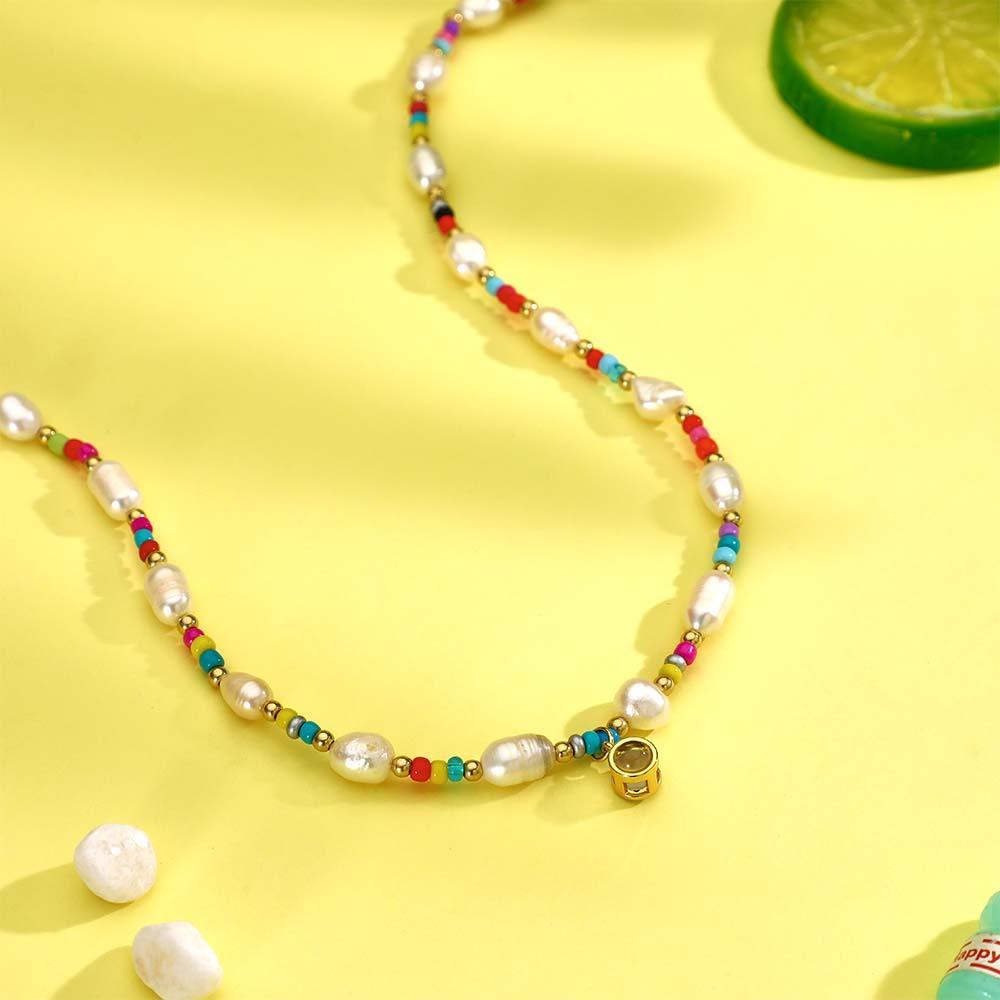 Collar De Proyección Personalizado Perla De Cuentas Coloridas Regalo Y2k - soufeeles