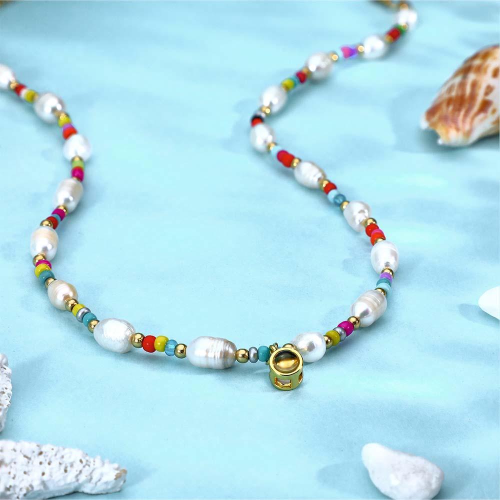 Collar De Proyección Personalizado Perla De Cuentas Coloridas Regalo Y2k - soufeeles