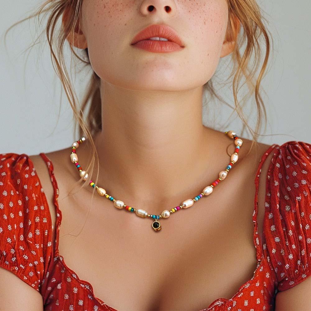 Collar De Proyección Personalizado Perla De Cuentas Coloridas Regalo Y2k - soufeeles