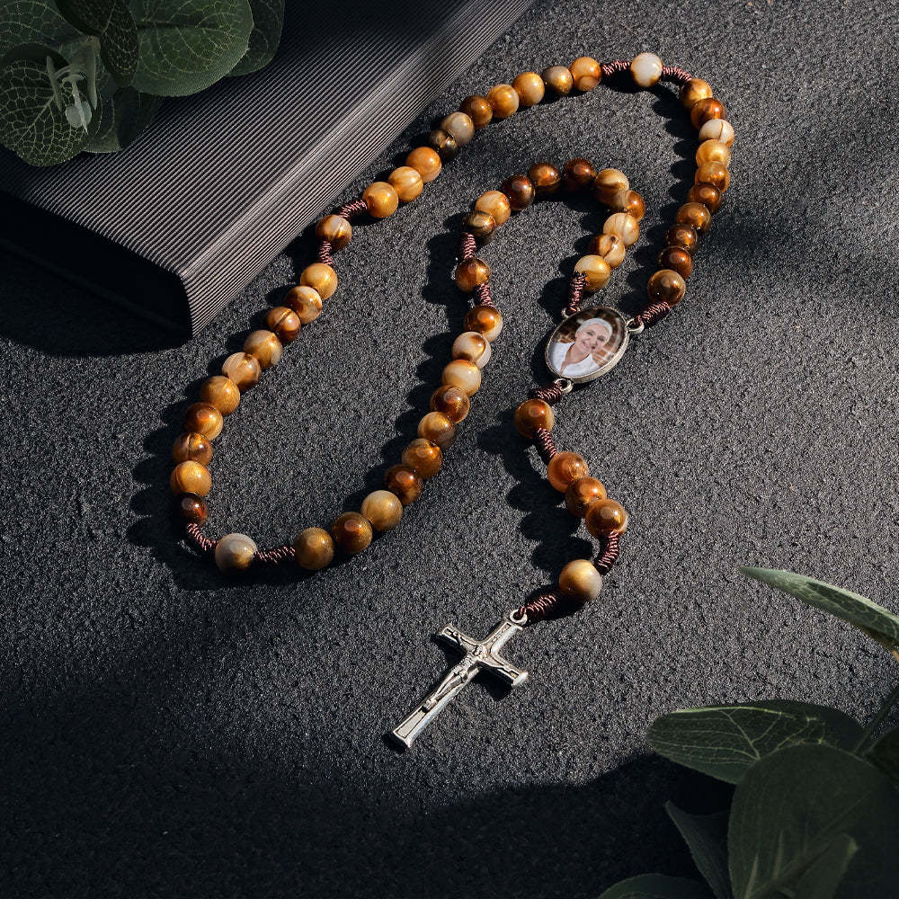 Collar Cruzado Con Cuentas De Rosario Personalizado, Cuentas De �gata