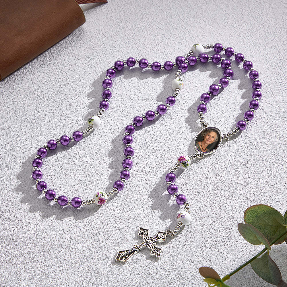 Collar De Cruz Con Cuentas De Rosario Personalizado, Collar De Perlas