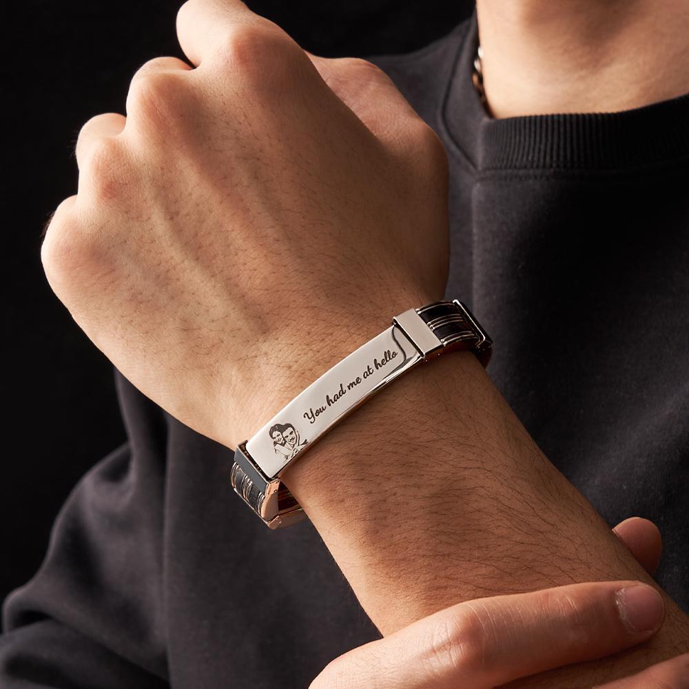 Pulsera Con Foto Personalizada Con Texto Pulsera De Moda Regalo Del Día Del Padre Para Hombres - soufeeles