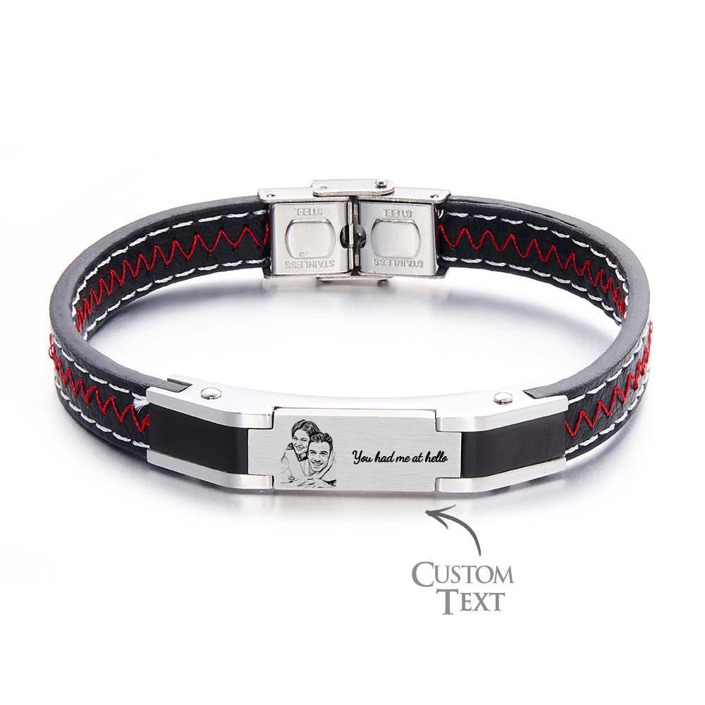 Pulsera Personalizada Con Foto Grabada, Regalo Para Hombre De Cuero De Moda - soufeeles