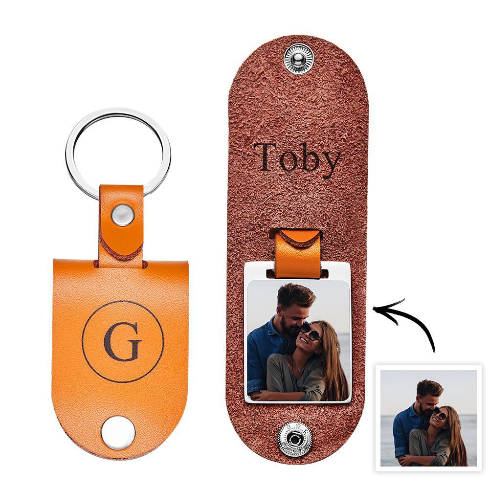 Llavero Grabado Con Foto Personalizada, Regalos De Moda De Cuero Simples - soufeeles