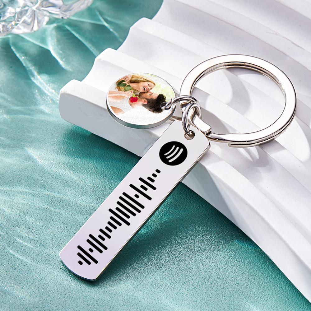 Llavero Grabado Con Foto Personalizada Código Spotify Escaneable Regalos Creativos - soufeeles