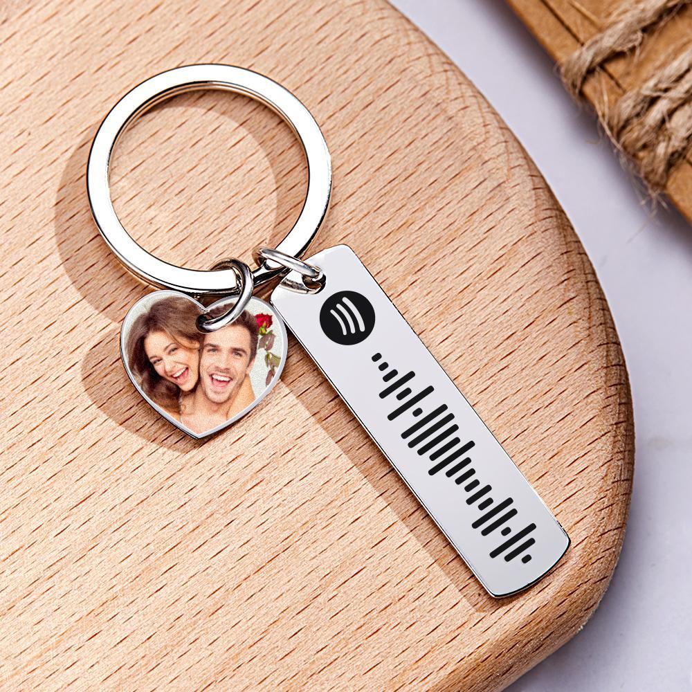 Llavero Grabado Con Foto Personalizada Código Spotify Escaneable Regalos Creativos - soufeeles