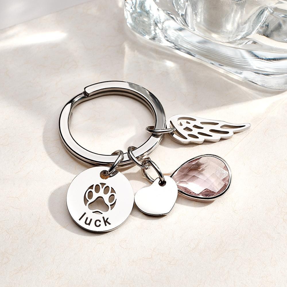 Llavero Con Piedra Natal Grabada Personalizada, Regalo Conmemorativo Para Amantes De Las Mascotas - soufeeles