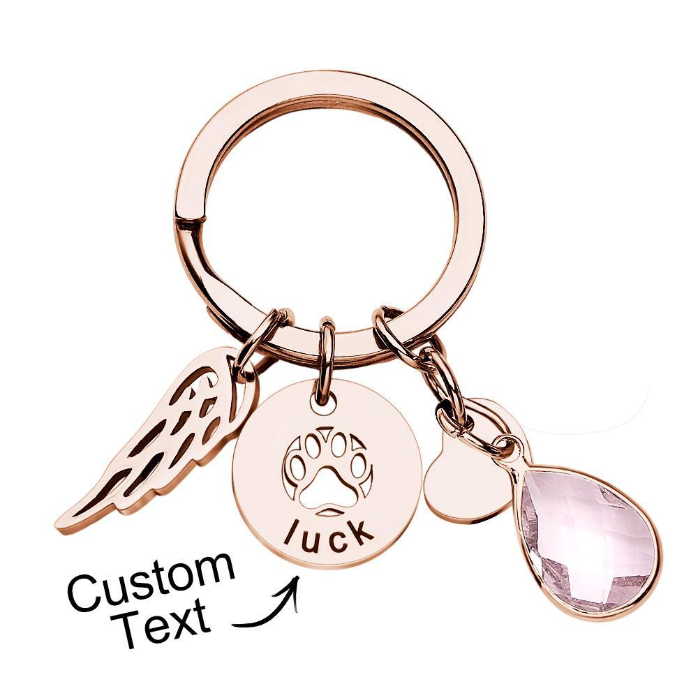Llavero Con Piedra Natal Grabada Personalizada, Regalo Conmemorativo Para Amantes De Las Mascotas - soufeeles