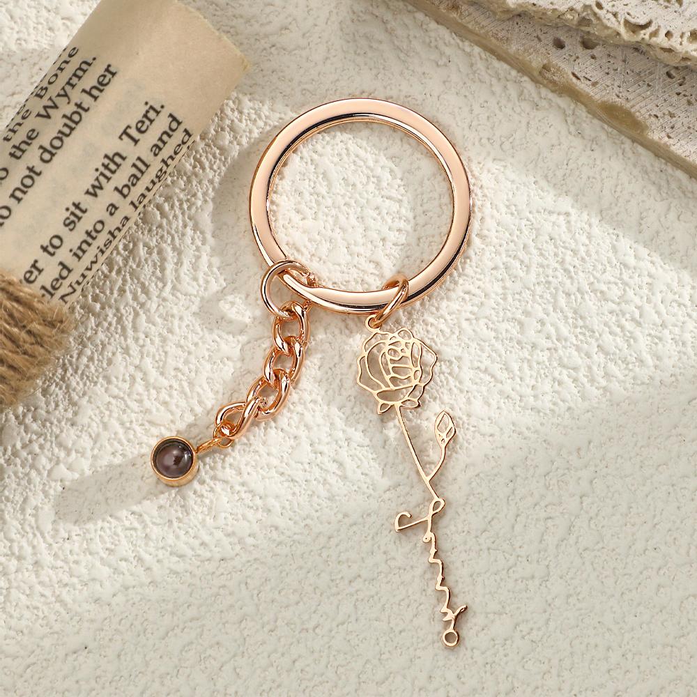 Llavero De Proyección Personalizado Flor De Cumpleaños Regalo Romántico - soufeeles