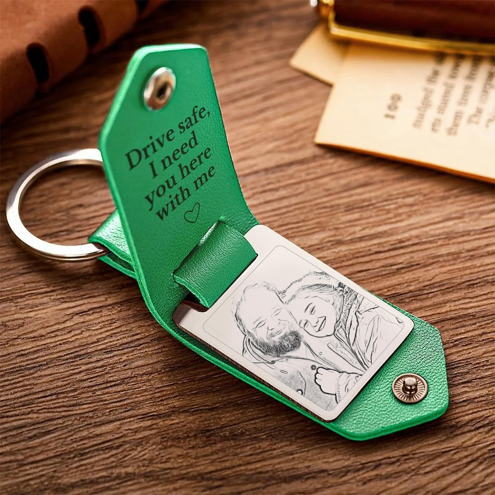 Llavero De Cuero Personalizado, Llavero Con Foto Personalizada, Seguro, Regalos De Aniversario Para Padre - soufeeles