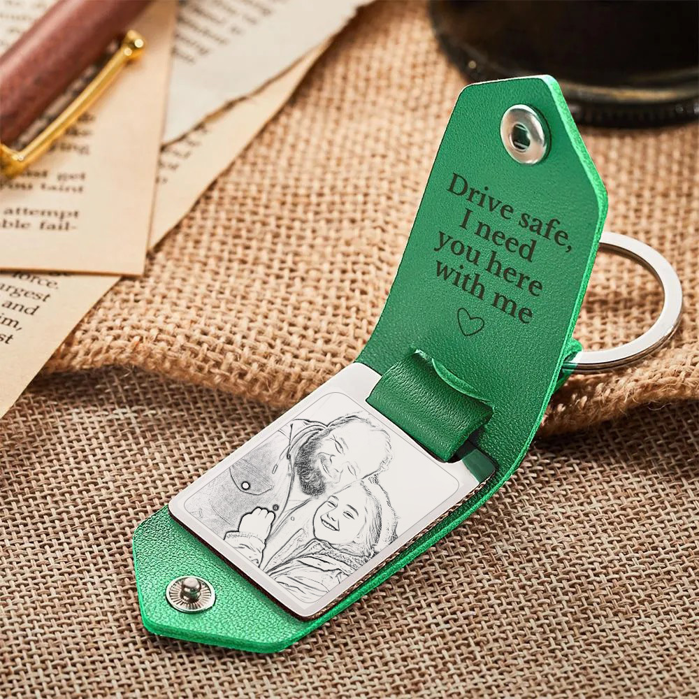 Llavero De Cuero Personalizado, Llavero Con Foto Personalizada, Seguro, Regalos De Aniversario Para Padre - soufeeles